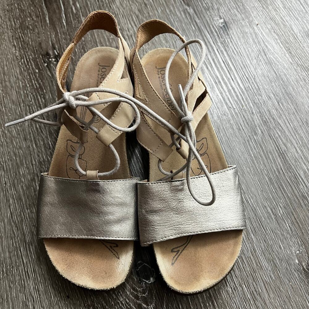 Josef Seibel Tonga Womens Strappy Lace Up Sandals Size 9 EU 40 Gold Tan Leather
